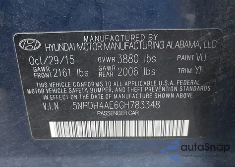 2016 Hyundai Elantra Se from USA, damaged, VIN 5NPDH4AE6GH783348
